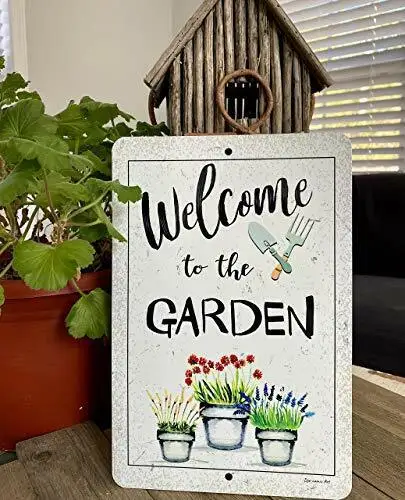 Welcome to The Garden Sign Decorative Metal Outdoor Decor by Dyenamic Art