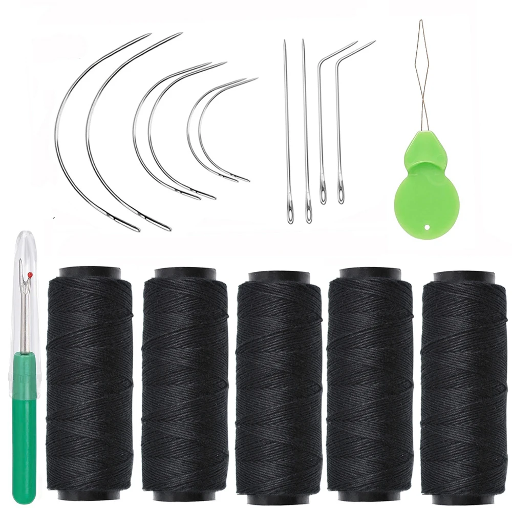 

Black Brown Beige Needle And Thread For Hair Extensions Hair Weave Sewing Threads With C Shape Curved Needles Wig Making Tools