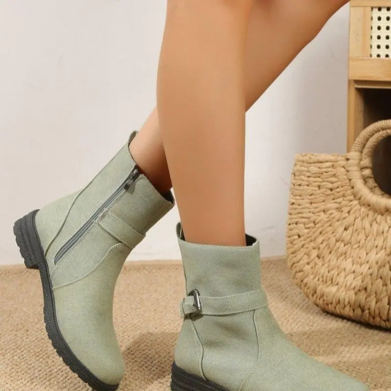 Women Western Ankle Boots Roman Pointed Casual Booties Spring Winter Woman Artificial Leather Short Boot Femal Retro Chaussures