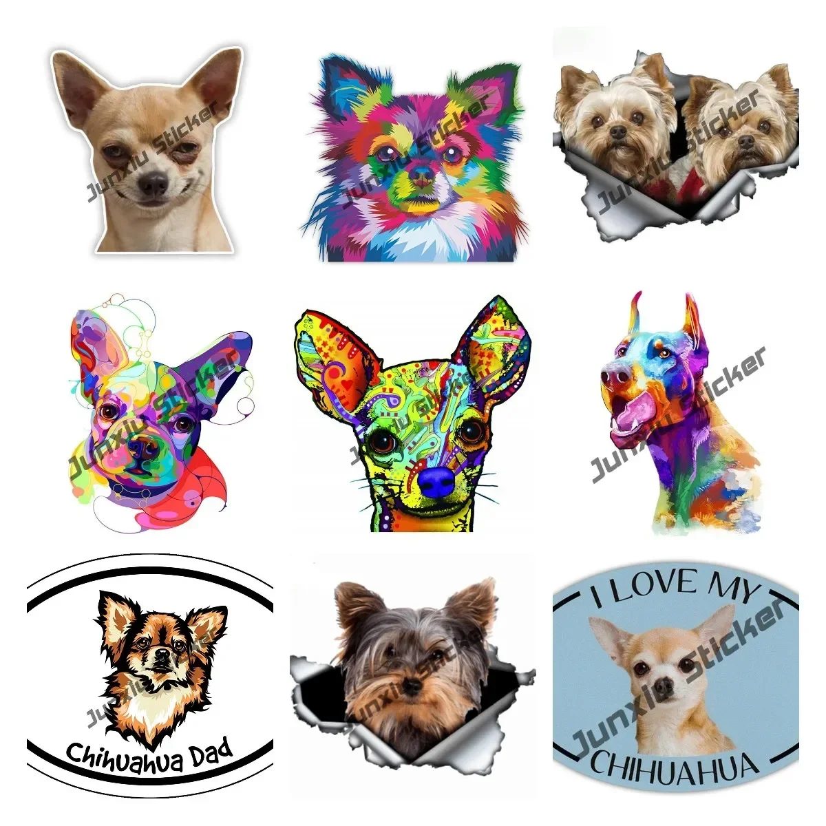 Chihuahua Dad Vinyl Oval Sticker Puppy Long Haired Chihuahua Dog  Waterproof Decal for Car SUV Laptop Windows Truck Accessories