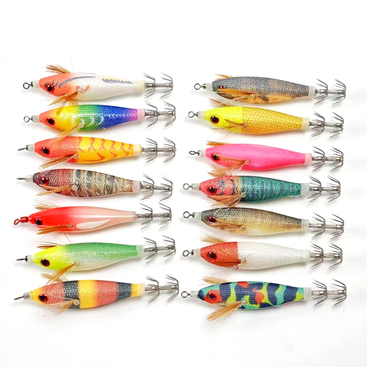 14 Stück/Box UV Horizontal Squid Jig Egi Set 8cm Leuchtende Salzwasser-Garnelen-Angelköder für Tintenfische und Oktopus mit Zubehörbox – Detail 3