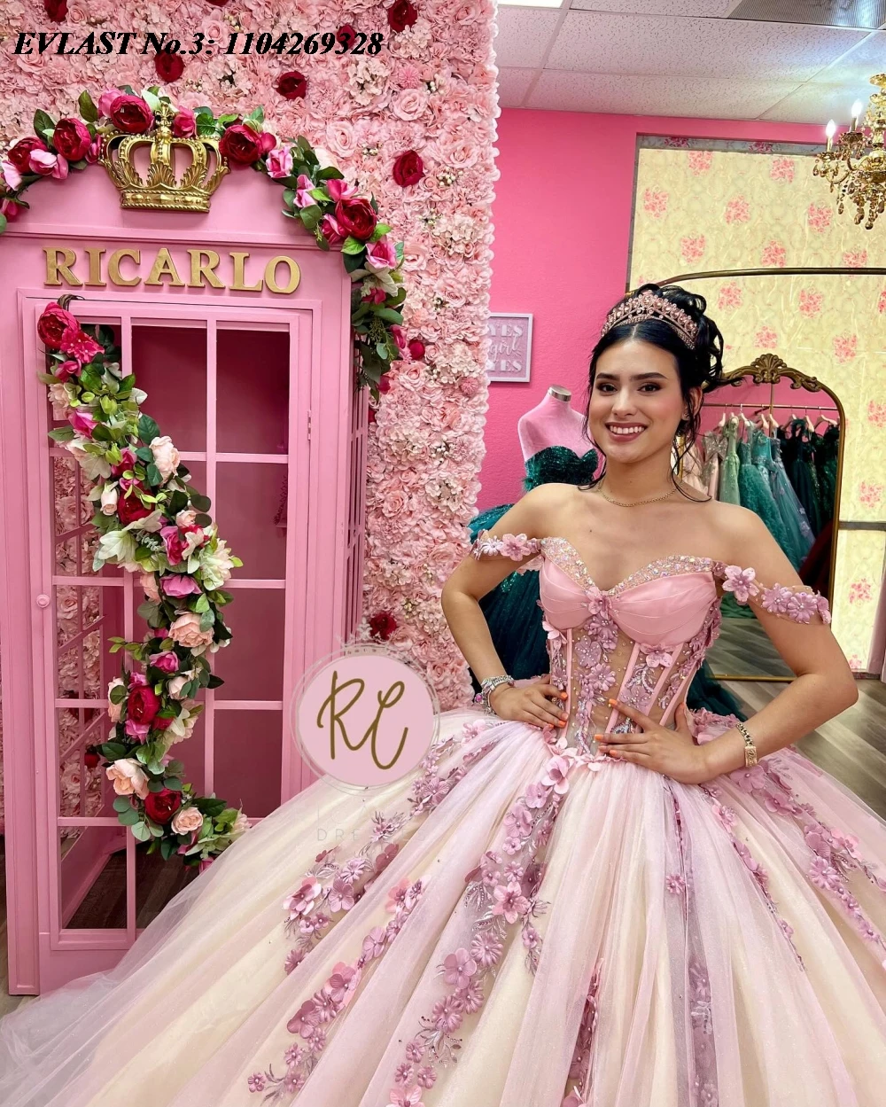 EVLAST Disesuaikan Pink Quinceanera Gaun Bola Gaun 3D Bunga Bordiran Manik-manik Meksiko Korset Manis 16 Vestido De 15 Anos E3Q474