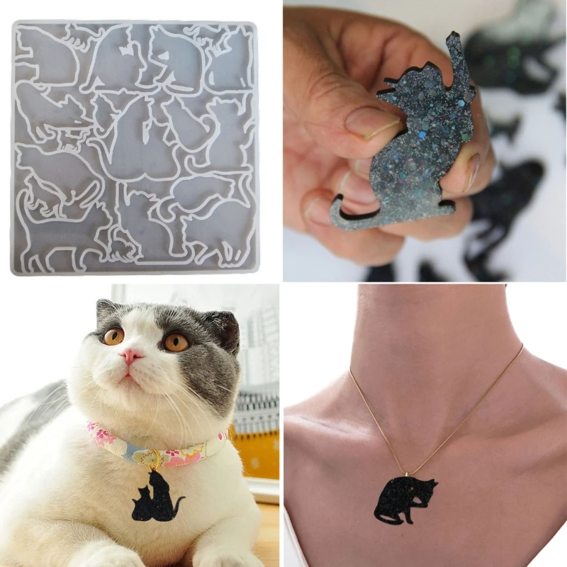 DIY Various Cat Shape Keychain Silicone Mold Earrings Necklace Hanging Pendant Charm Epoxy Resin Casting Mould Jewelry Bag Decor