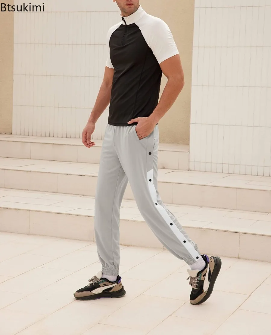 New Men Sweatpants Fashion Contrast Color Side Breasted Straight Casual Pants Breathable Loose Basketball Pants Male Streetwear