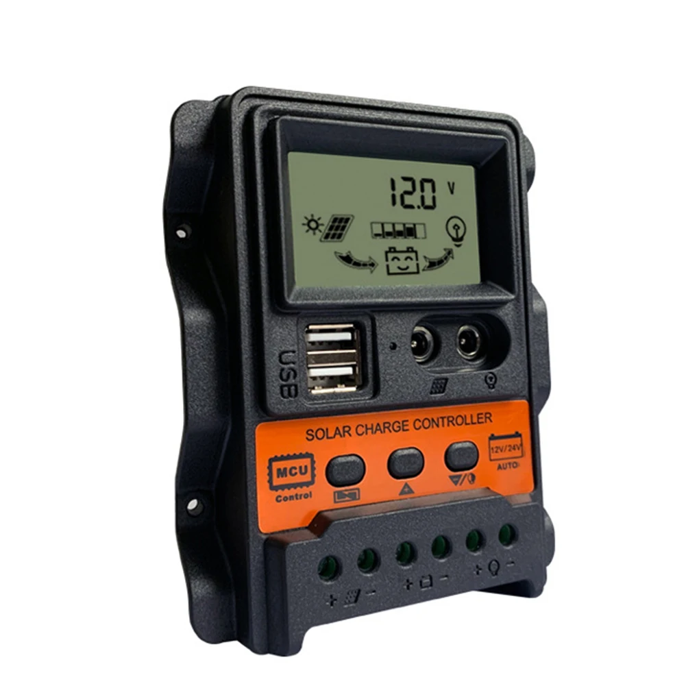 Controlador de carga Solar de 12V y 24V, pantalla de temperatura LCD USB, Panel Solar, voltaje, batería, regulador de Control de luz