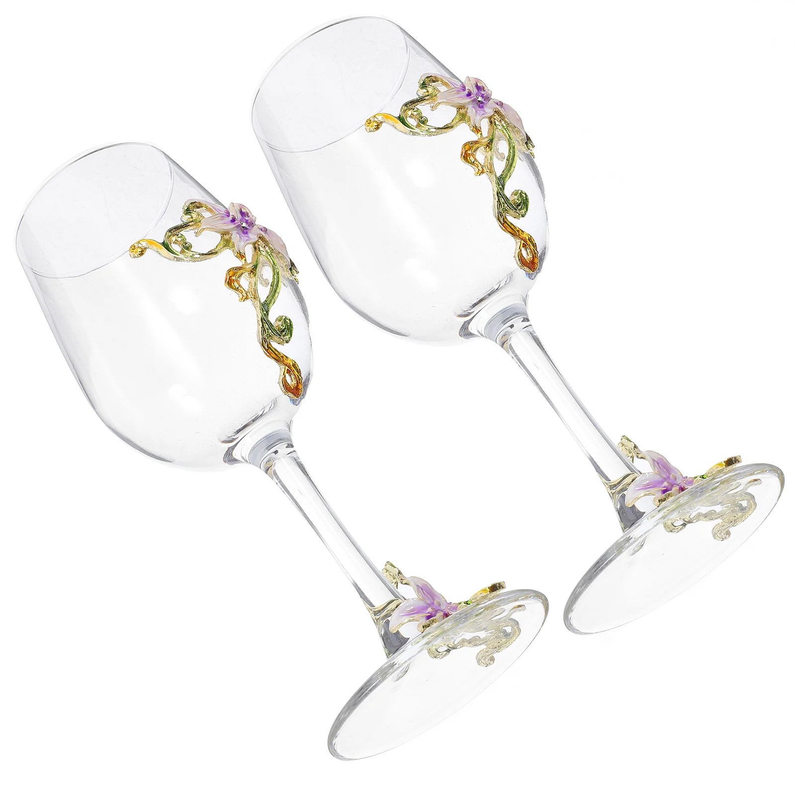 

2Pcs Glasses Hand Painted Enamel Flower Glass Goblet Smooth Safe for Wine Party Decorative Footed Drinkware Ideal