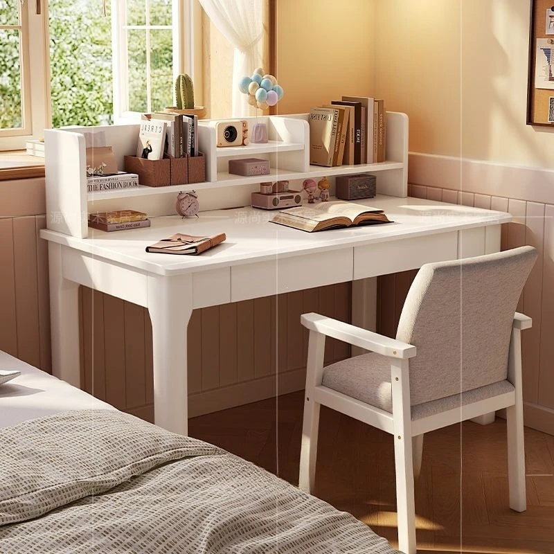 Solid wood desk, bookshelf combo, student home writing desk, bedroom, bedside children's study desk