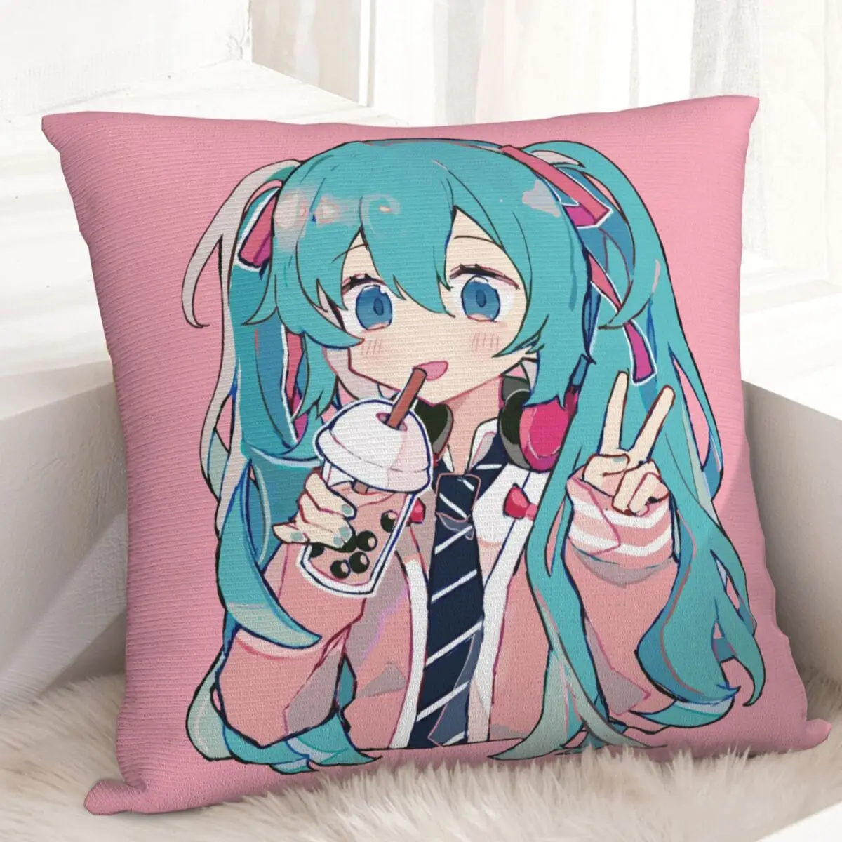 

Boba Tea VOCALOID Pillowcase Polyester Cushion Cover Decoration Hatsune Miku Pillow Case Cover Home Drop Shipping 40X40cm