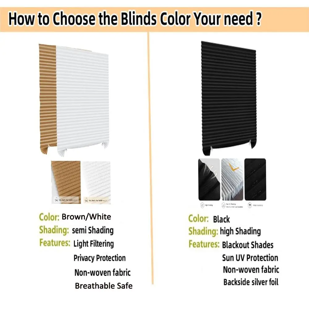 Cut to Size Blackout Pleated Paper Blind Easy Install No Drill Pleated Window Shades Stick On Cordless Blackout Window Blinds