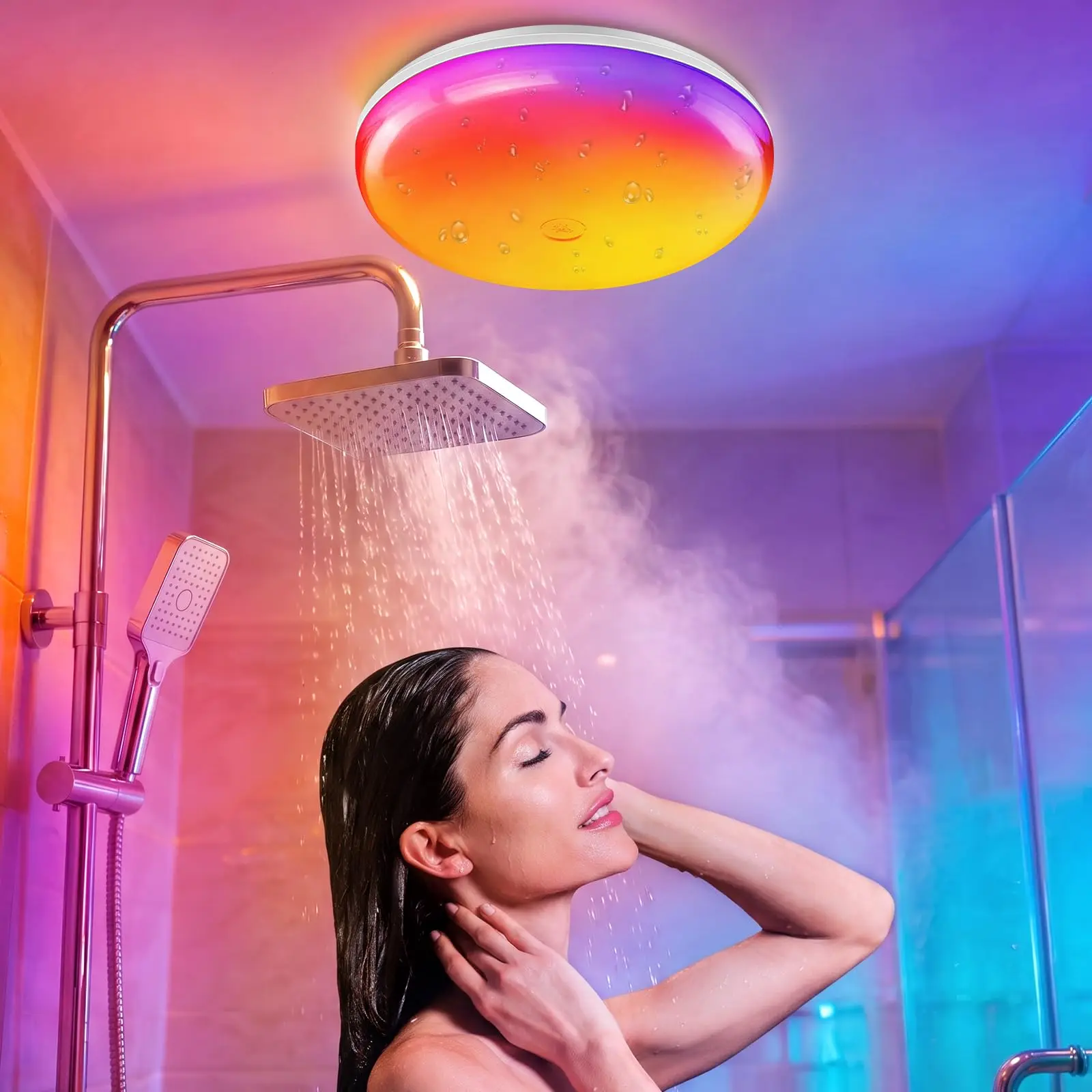 Multicolor 6-Inch Waterproof Rechargeable Shower Light Touch & Remote Control Magnetic Wireless Lamp for Bathroom Wall/Ceiling I