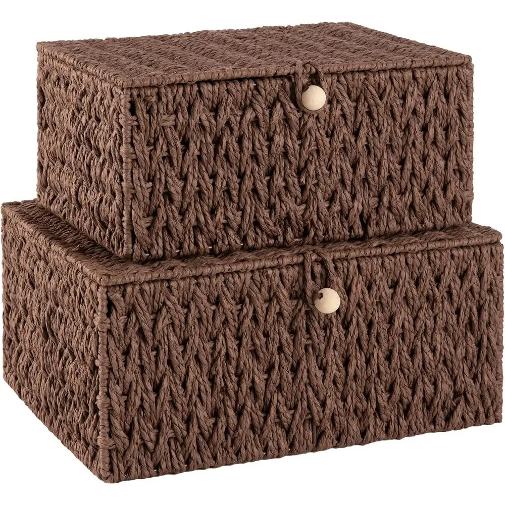 

Wicker Storage Basket with Lid & Lock, Lidded Storage Bins, Decorative Baskets for Organizing, Set of 2-Brown