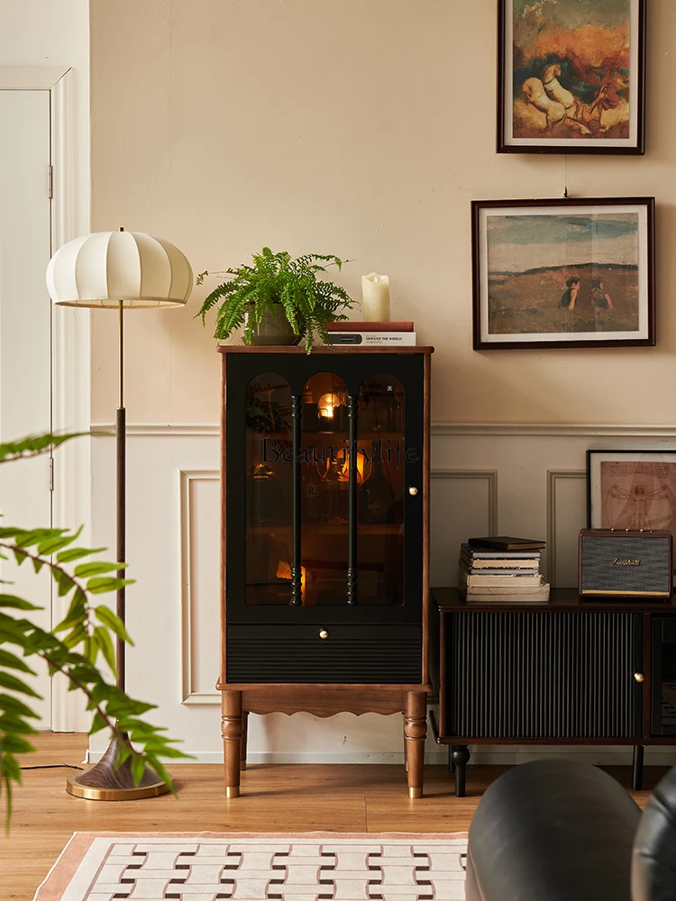 

*French retro display cabinet small apartment living room wall storage glass door cabinet