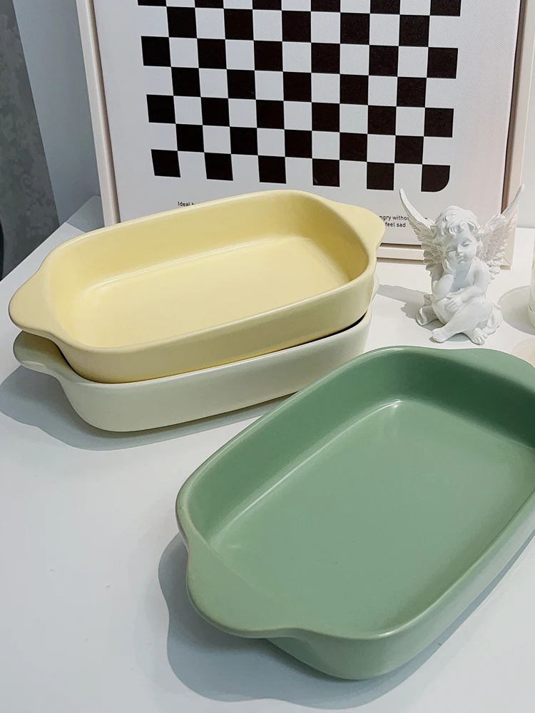 Cr Colored Cerc Baking Di Прямоугольная миска для сыра и риса Чаша для выпечки с двойными ушками Домашнее использование Di Korean Sle Pure Color