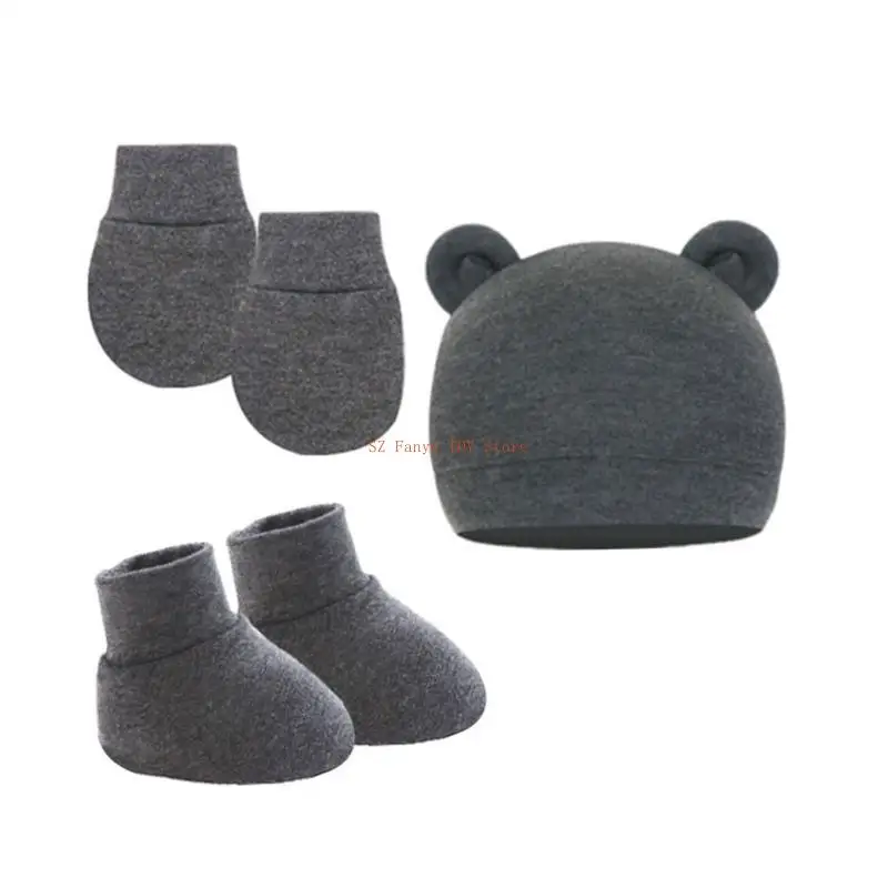 96GC 3 ชิ้นผ้าฝ้ายหมวกเด็กสำหรับทารกแรกเกิดหมวกเด็กถุงมือถุงเท้าชุดหมวกเด็ก