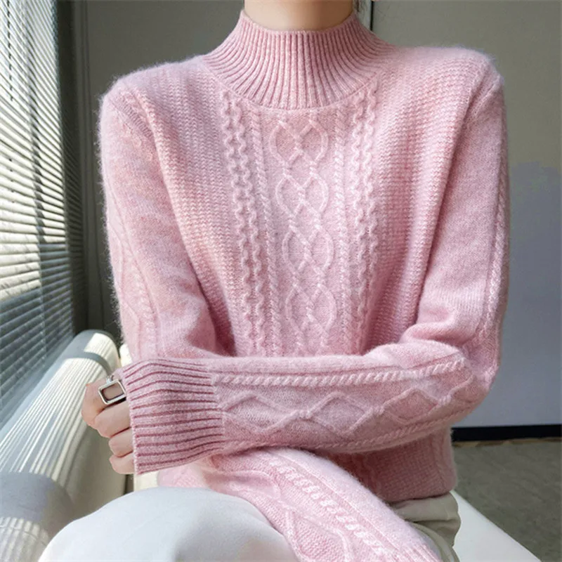 Sweter damski wiosna jesień odzież wierzchnia swetry półwysoki kołnierz dzianina moda z długim rękawem Pull Femme Sueter topy
