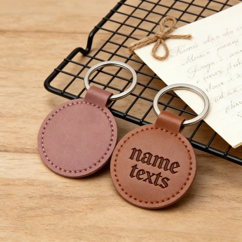 Personalize Name Pu Leather Round Key Chain Custom LOGO Keychain for Man Woman Circle Car Keyring Pendant