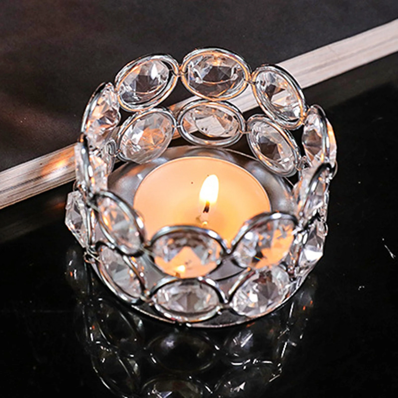 Glass Tealight Candle Holder Ornament Iron Glass Candle Holder Table Centerpiece for Party Wedding Bedroom Anniversary Gift