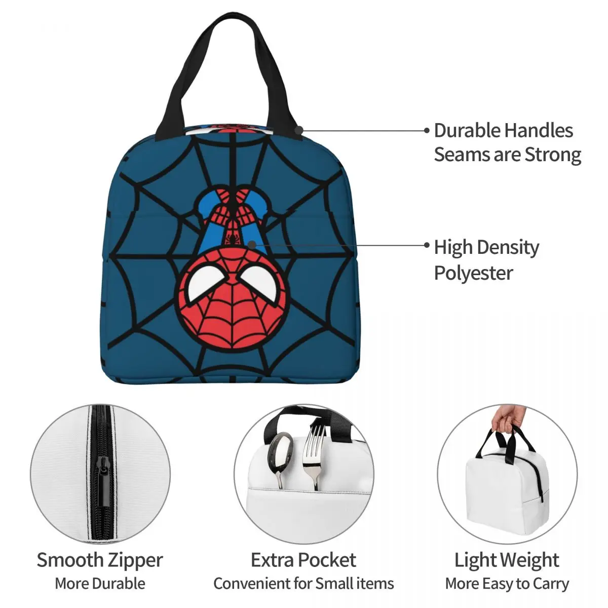 Kawaii Spider Man Hanging Insulated Lunch Bags Thermal Bag Reusable Leakproof Tote Lunch Box Food Storage Bags School Picnic