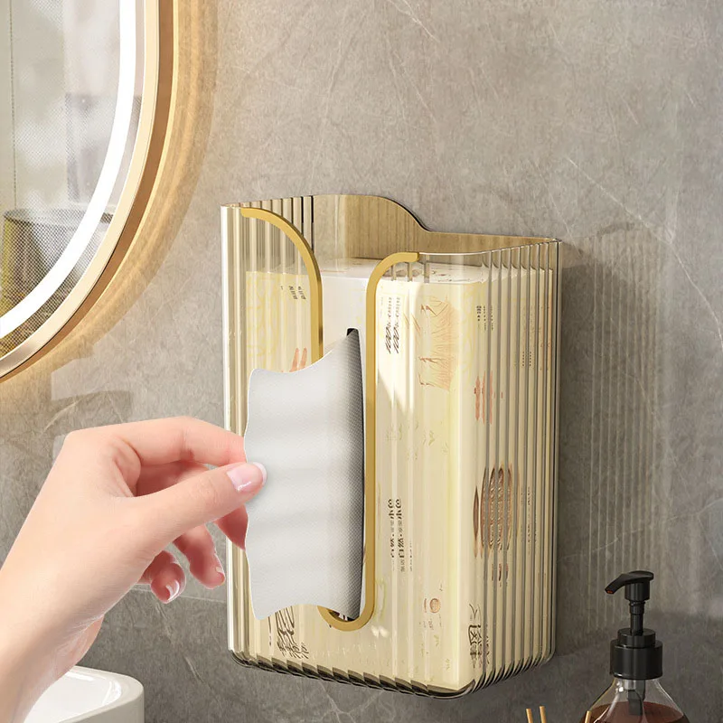 Leeseph Hanging Tissue Box Cover, Wall mount Rectangular Clear Acrylic Mask Case Holder Tissue Dispenser Box Cover for Home Use