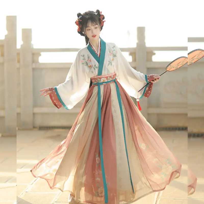 Saia Hanfu bordada original e autêntica para adultos, sistema Jin saia de cintura fluindo, estilo chinês, diária, primavera e outono, feminina