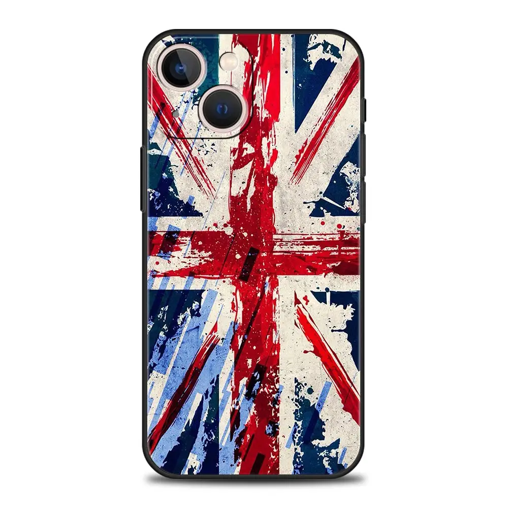 Luxury Phone Case For Apple iPhone 11 15 14 Pro MAX 12 13 7 8 Plus X XR XS MAX SE Silicone Black Cover Funda England UK flags