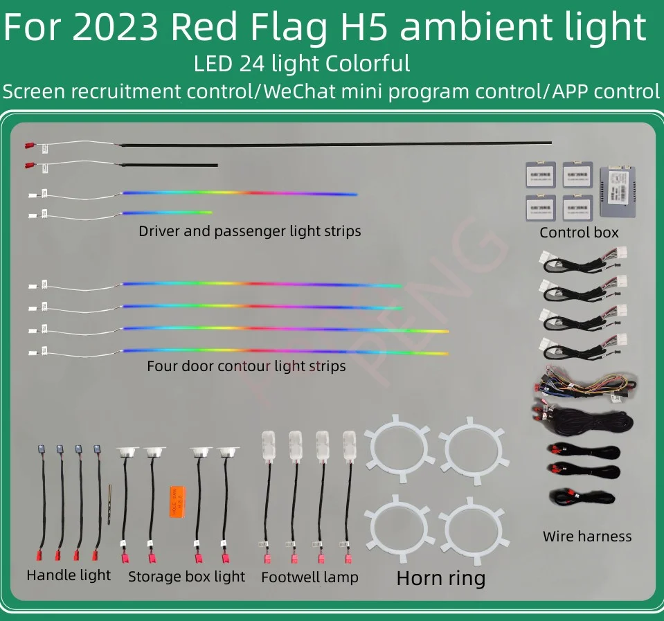 For 2019-2023 HongQI H5 64 color LED decorative panel door, center console ambient light modified with ambient light