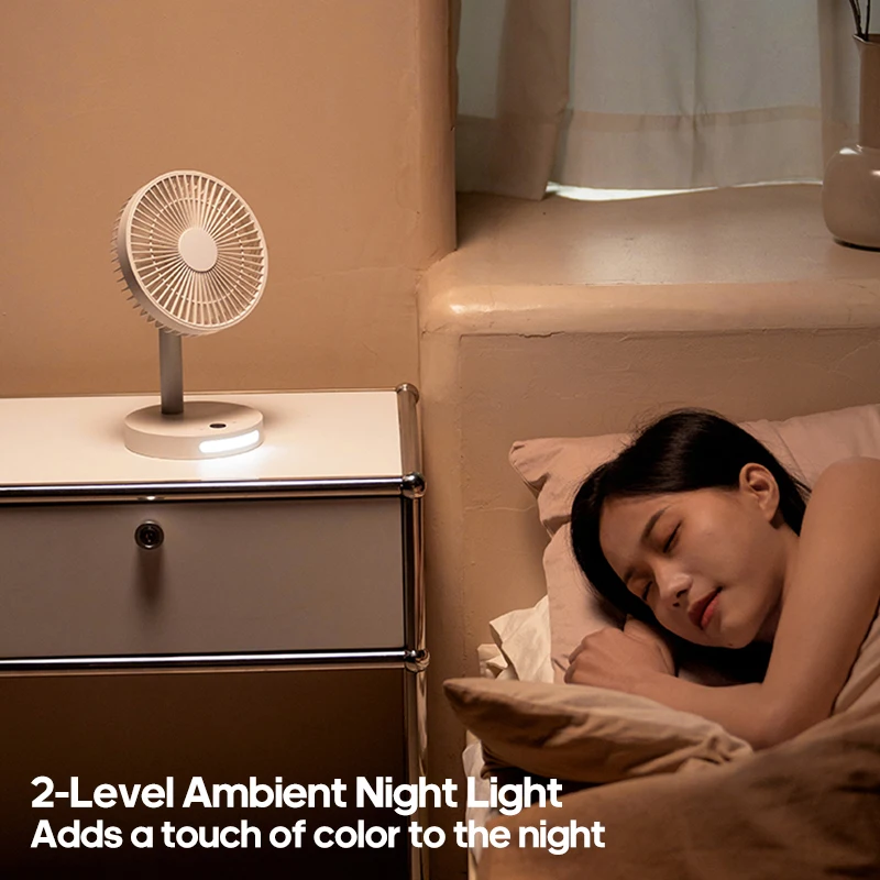 مروحة محمولة قابلة لإعادة الشحن بقدرة 3600 مللي أمبير في الساعة، 5 سرعات، مروحة مكتب شخصية صغيرة هادئة، ضوء ليلي USB للتخييم في الهواء الطلق