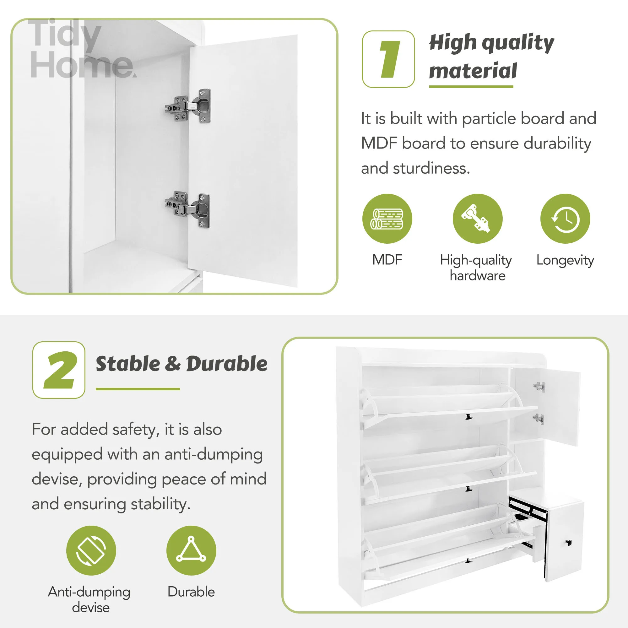 Versatile Shoe Cabinet with 3 Flip Drawers, Maximum Storage Entryway Organizer with Drawer, Free Standing Shoe Rack  muebles