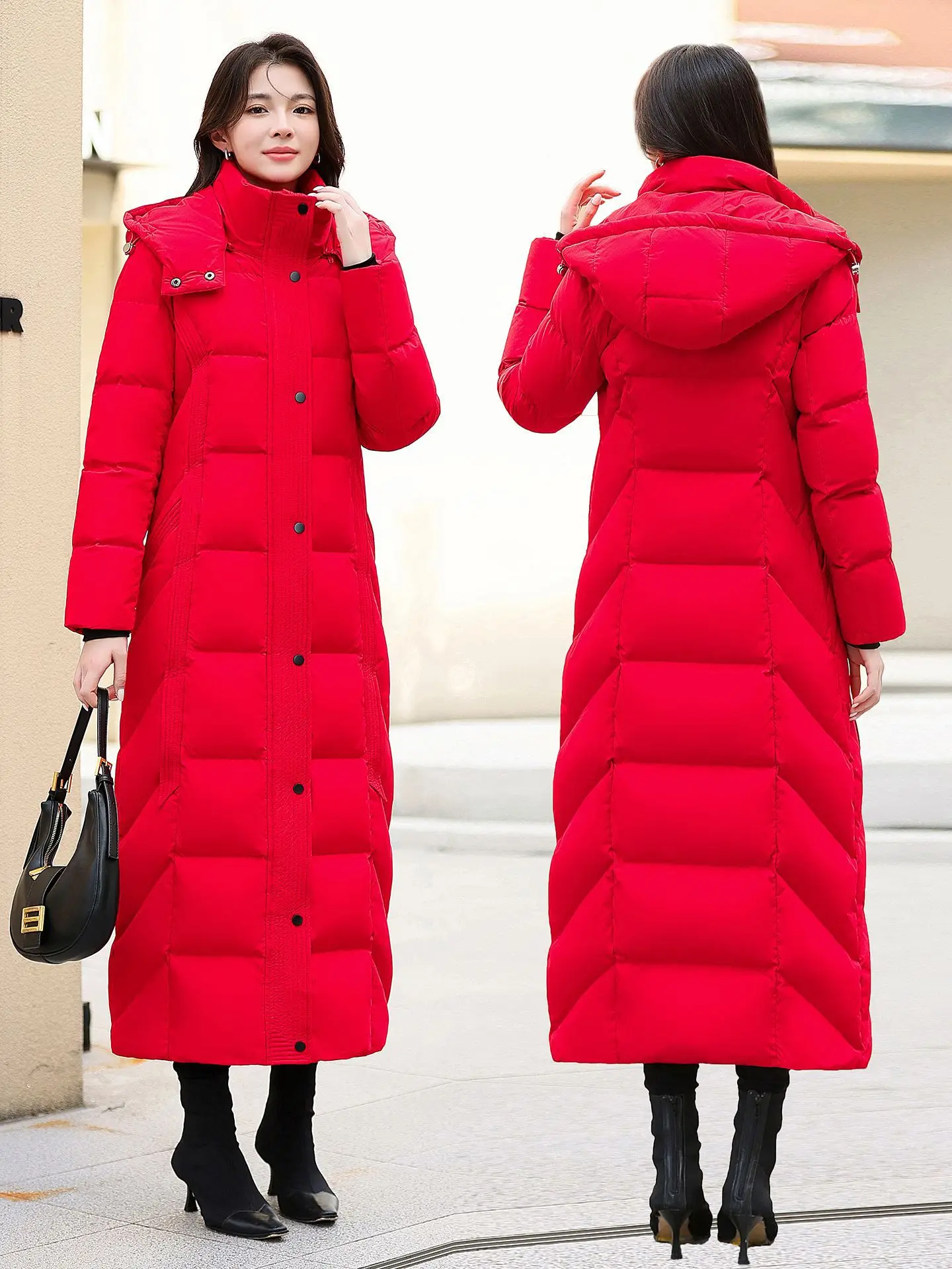 

Fit -30 ℃ Холодная зима, длина 125 см, пальто из настоящего утиного пуха, женские более 300 г, более толстые теплые пальто с наполнителем, парки с капюшоном wy2300