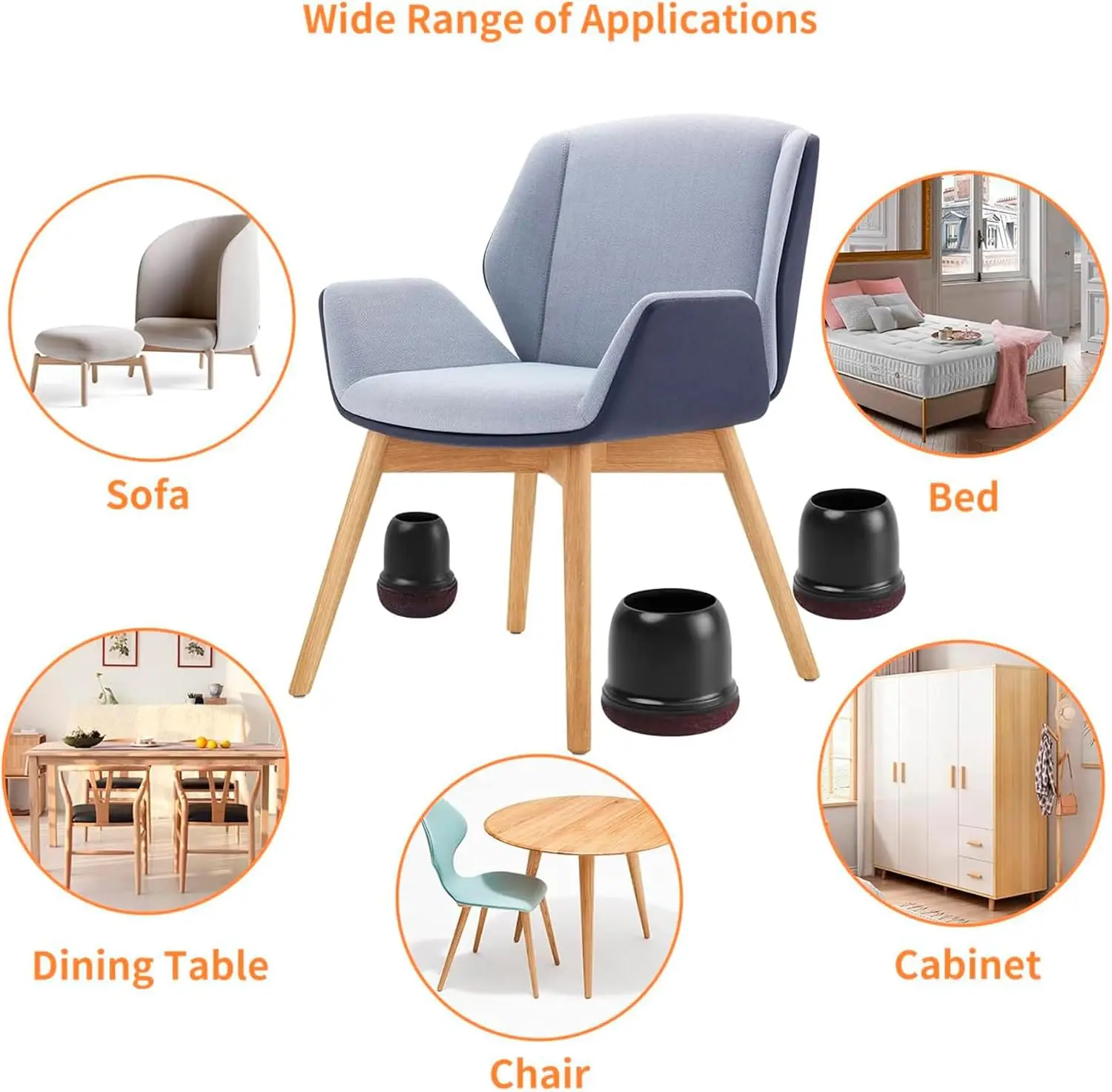 8PCS Black Silicone Chair Leg Floor Protectors Small Round Metal Barstool Leg Furniture Table Feet 360 Degree Protection