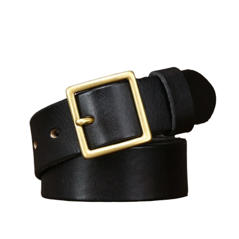 3.3CM pure cowhide genuine leather belt for men and women high quality brass buckle belt denim fashion designer matching belt