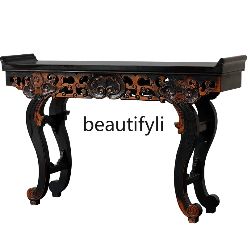 

zq1xxPainted upturned head few carvings Ming and Qing classical Chinese strip case table Solid wood, furniture, Xuanguantai