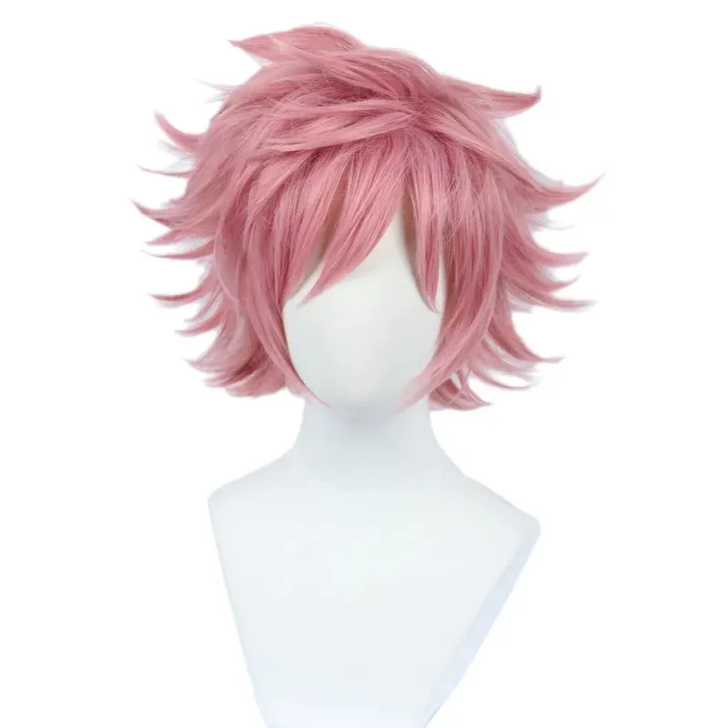 

Anime Cosplay Wig Short Halloween Costume Hero Wig Pink For Fairy Tail Natsu Dragnee Wigs Party