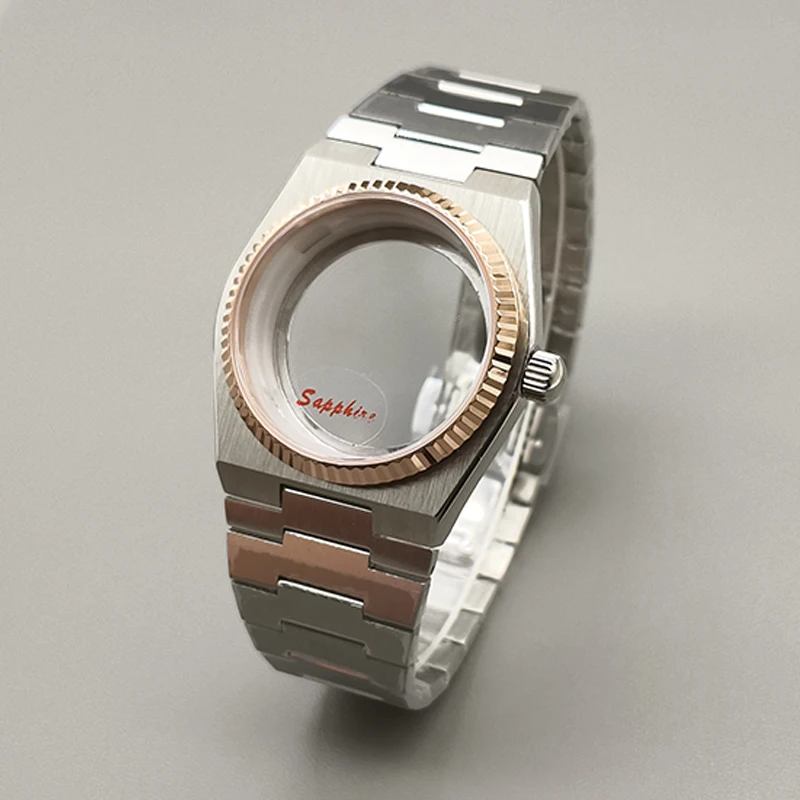 Cassa dell'ingranaggio dell'orologio Super Player PRX da 40 mm in oro rosa adatta al movimento 7S26 NH35 NH36 NH38 4R Vetro zaffiro Quadrante multicolore Parti delle lancette