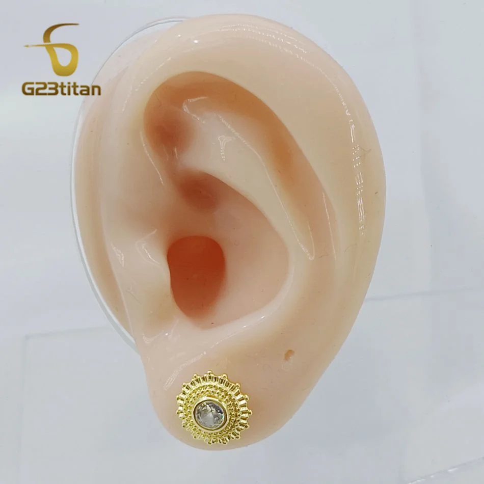 1pc 16G Surgical Titanium or Steel Bar 3 Colors Earring Geometric Round Zircon Studs Helix Lobe Ear Cartilage Piercings Jewelry