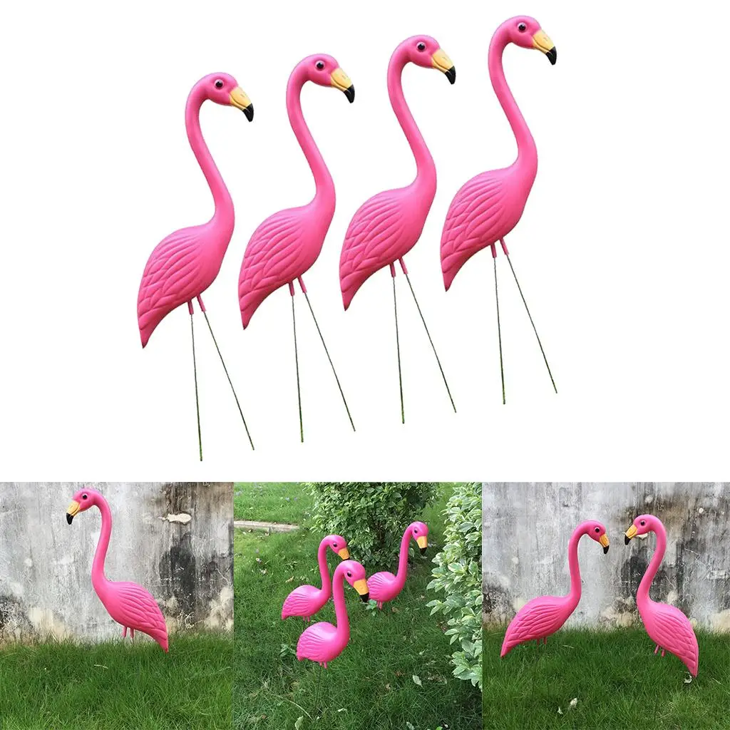 Garden Pink Flamingo Decor Set Plastic Flamingo Figurine Lawn Ornaments Craft for Yard Patio Pool