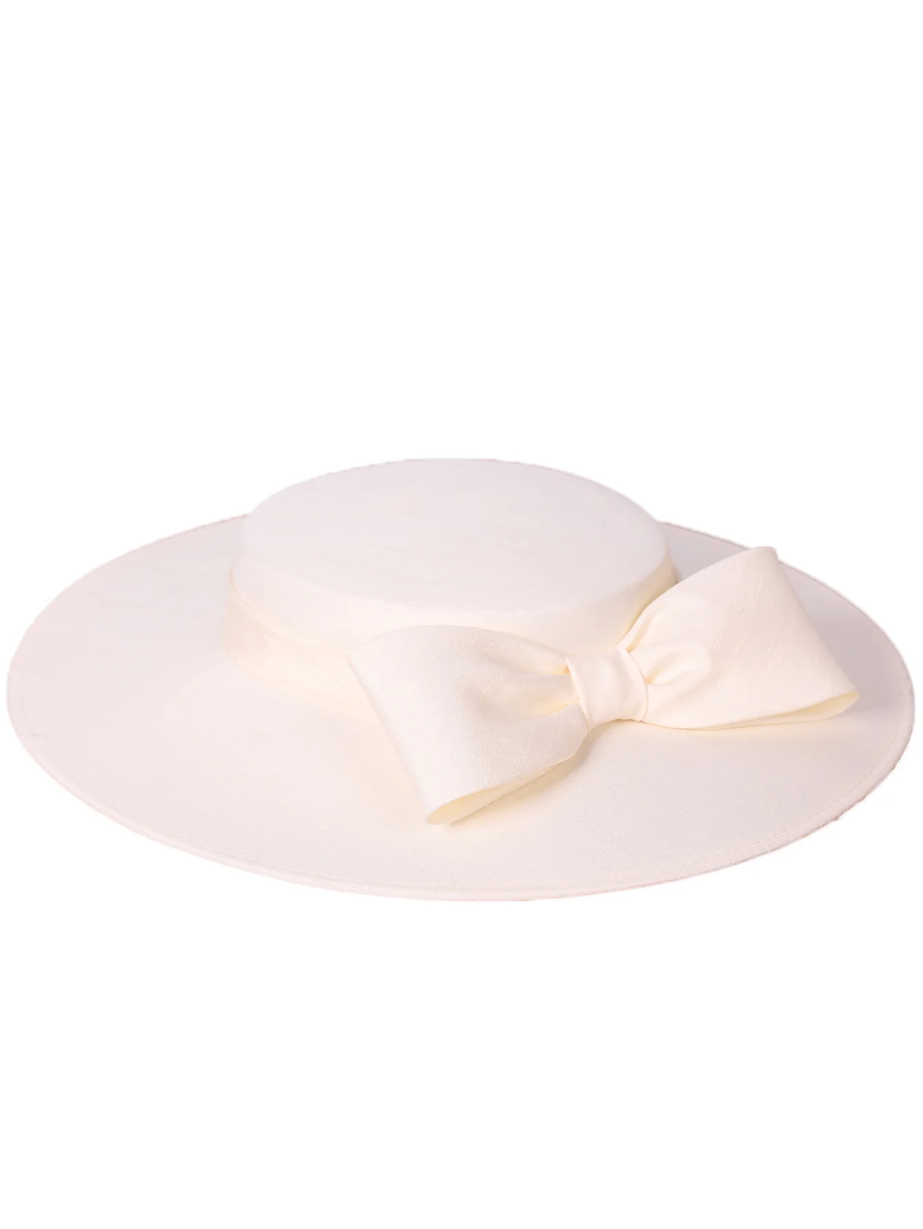 FS Elegant Wide Brim Ivory Hats For Women Big Bow Formal Occasion Kentucky Cap Lady Wedding Cocktail Party Flat Top Fedoras 2024
