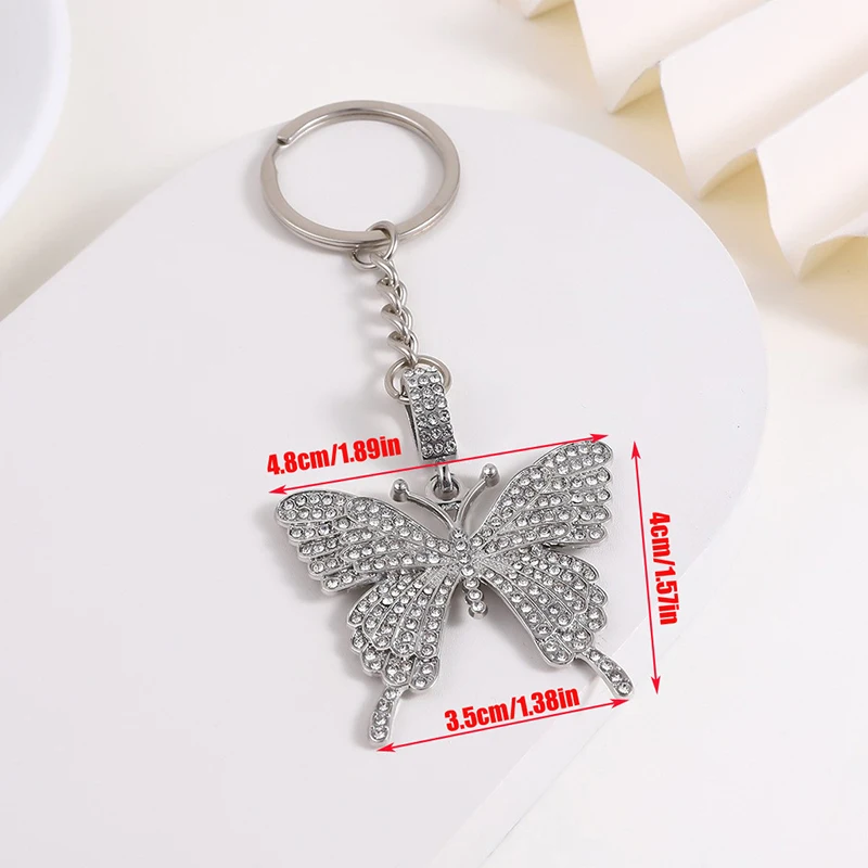 Shiny Rhinestone Butterfly Keychain For Women Girls Cute Creative Flying Animal Insect Bag Pendant Decoration Accessories