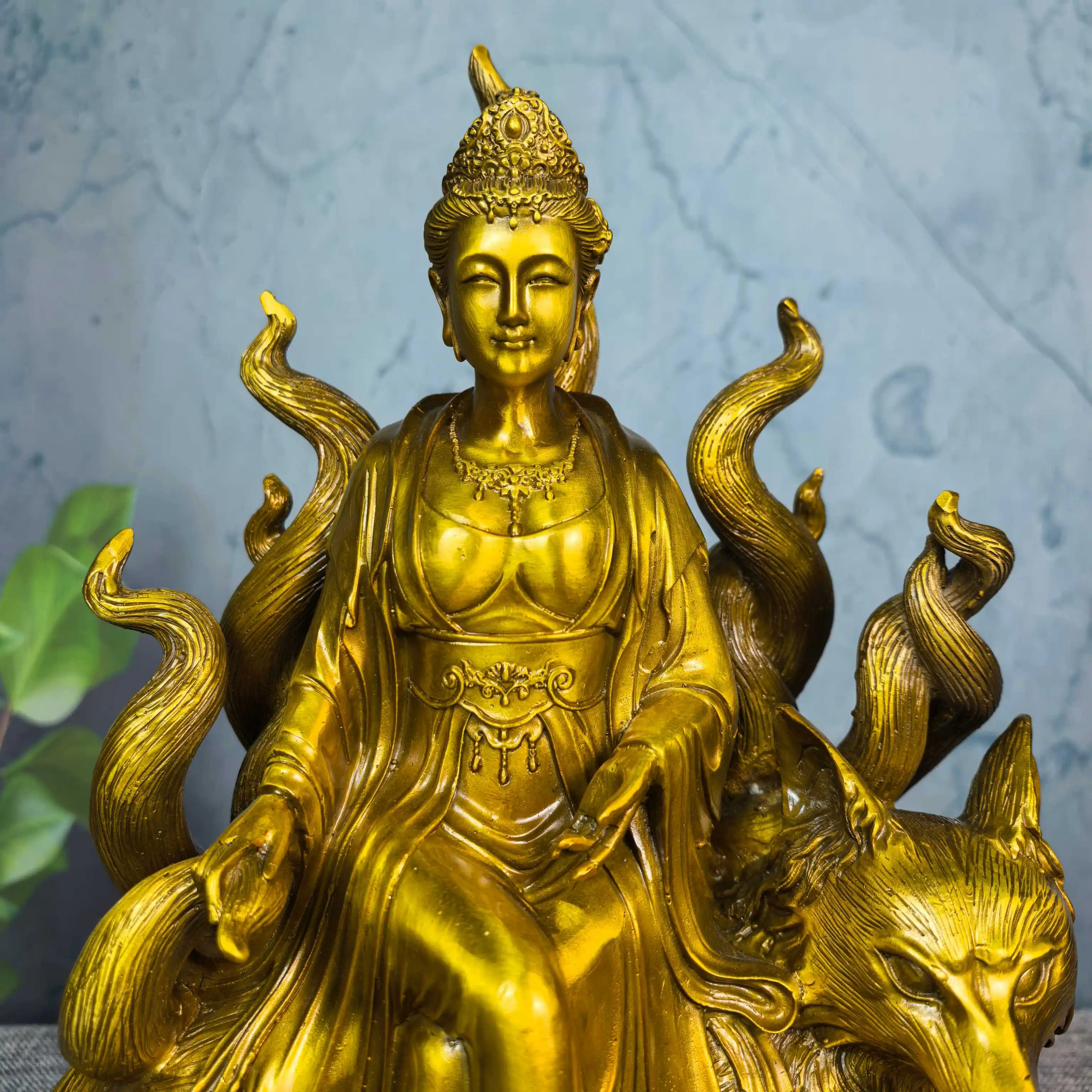 Folk Old Brass fox spirit Nine Tailed Fox immortal Worship Hall Town house Ornaments Worship Hall Town house