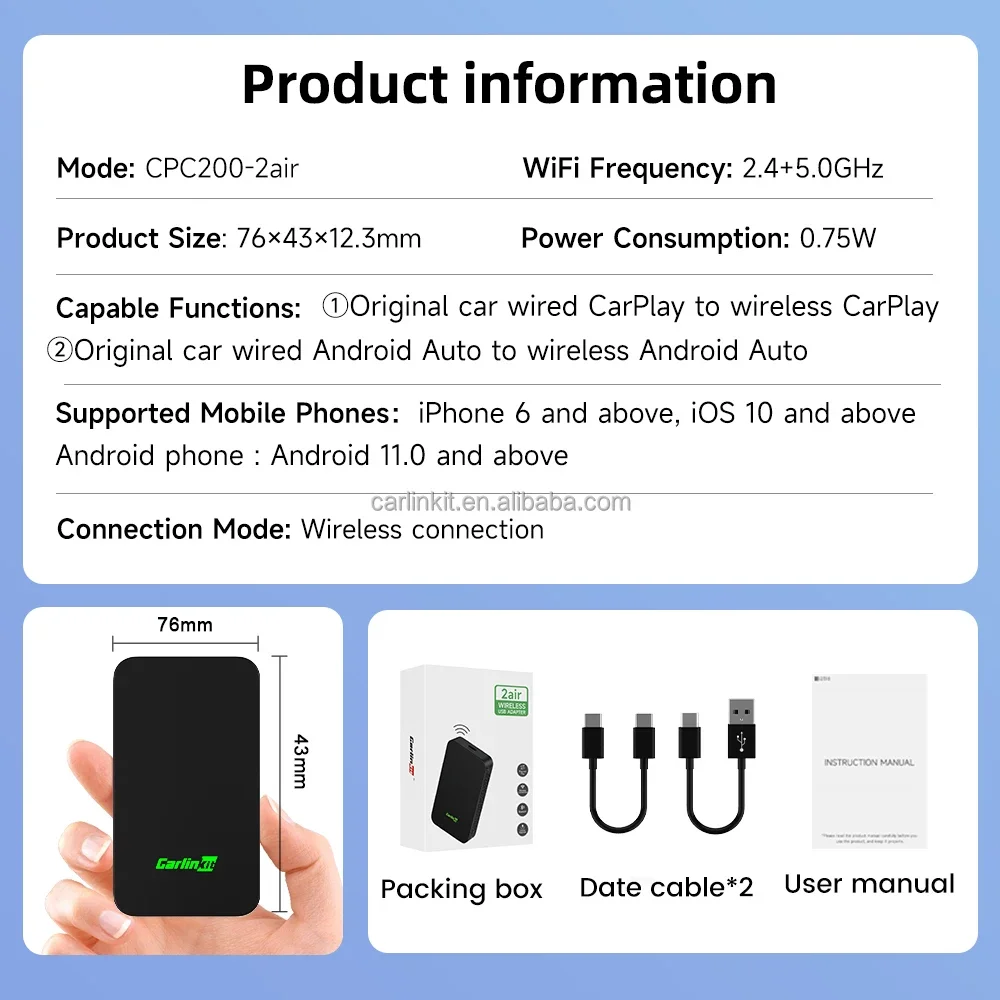 New Arrival Carlinkit 5.0 50 Wireless carplay auto car android smart ai box portable auto electronics radio car play dongle