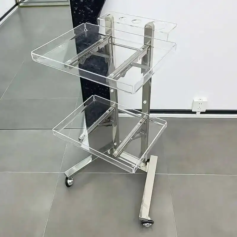 Auxiliary Metallic Salon Trolley Silver Barbershop Trolley Cart Wheels Barber Shop Chariot Carrello Pieghevole Beauty Salon