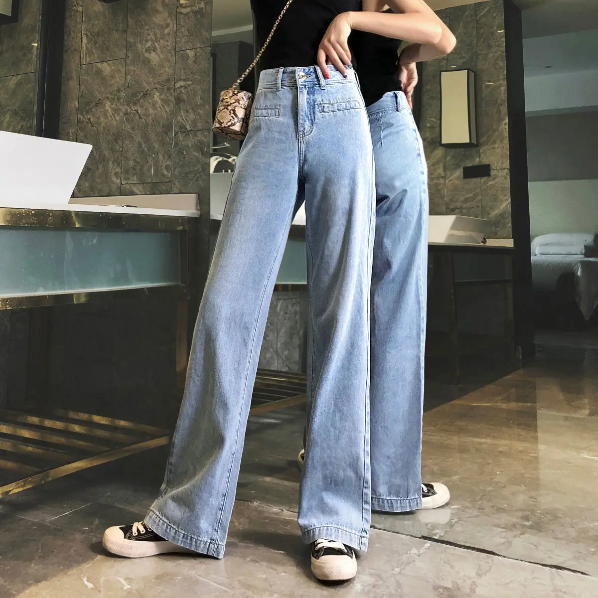 Jeans alla moda 2023 primavera e autunno nuova edizione coreana Hyuna pantaloni larghi larghi dritti con una sensazione di drappeggio