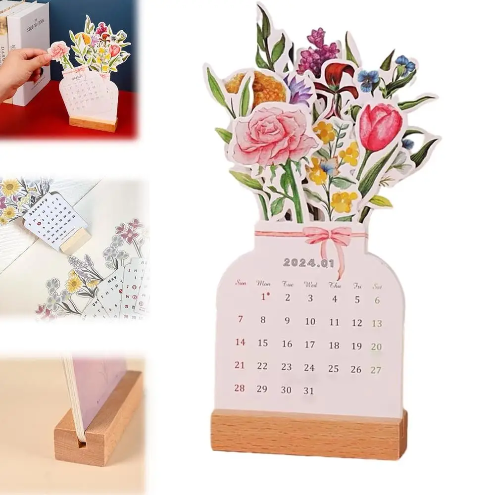 Desk Calendar Bloomy Flowers Desk Calendar New Year Vase Shaped Countdown Calendars Gift Office Desk Decor Standing Calendar