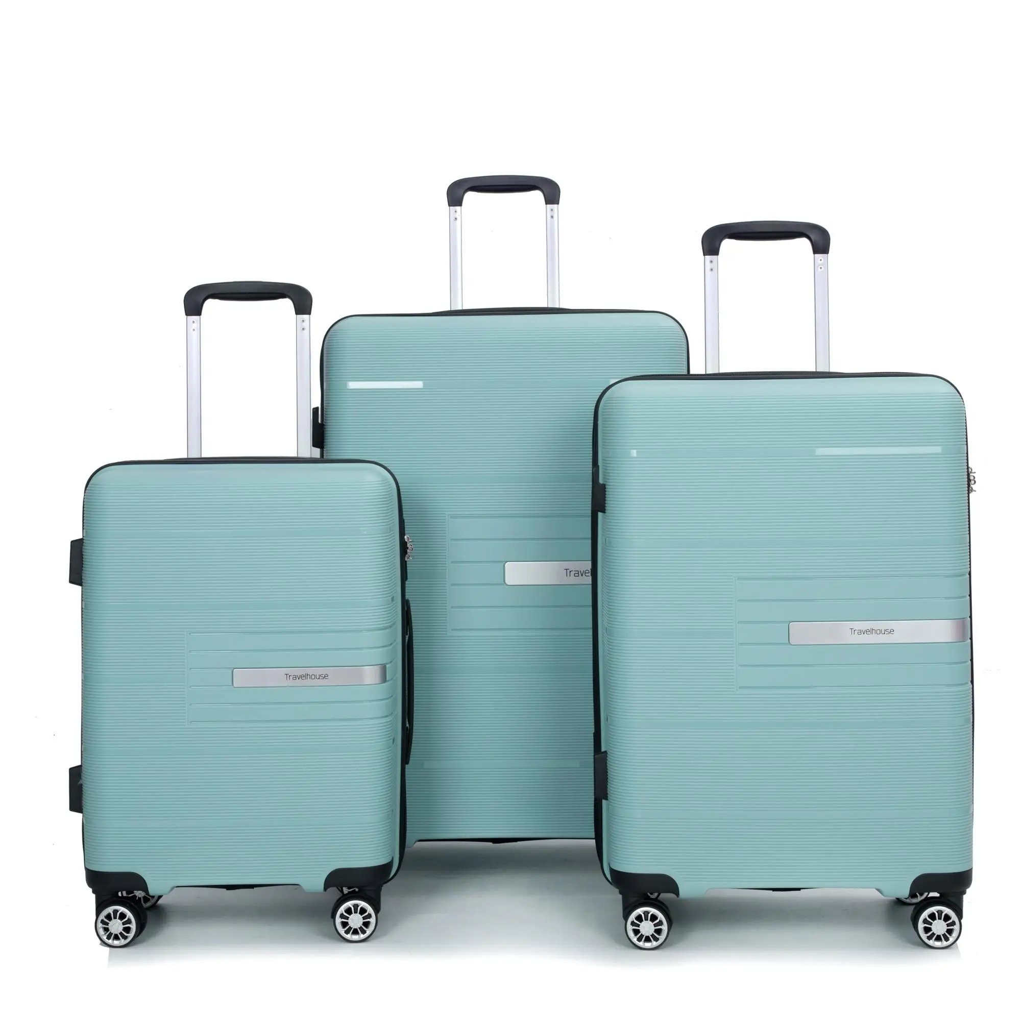 Lightweight 3-Piece Hardshell Luggage Set with TSA Lock & Spinner Wheels - Durable PP Suitcase in Light Green (20/24/28)