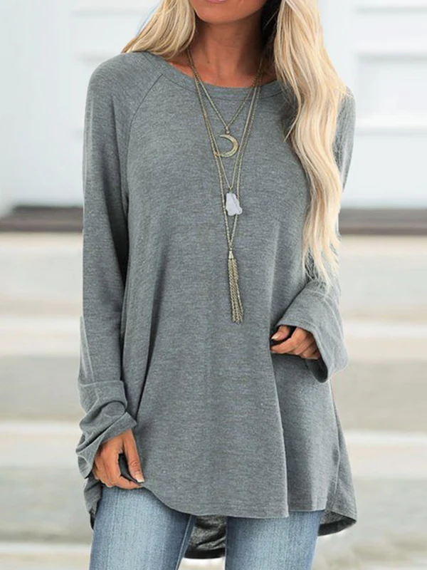 

Loose Long Sve round Ne T-irt plus Size Mid-Length Street Sle Women's Spring Faion Color Crew Ne Top