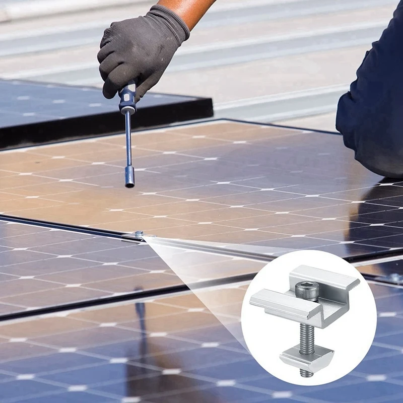 ¡Promoción! Paquete de 8 soportes de montaje de paneles solares, abrazaderas de extremo de paneles solares, abrazaderas centrales, para módulo Solar de paneles solares fotovoltaicos