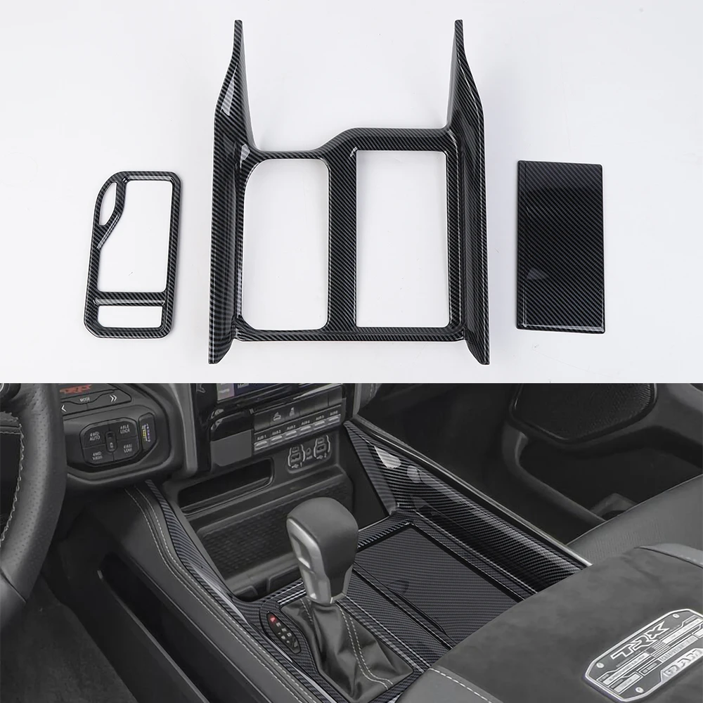 3Pcs/set Car Gear Shift Panel Frame ABS Trim Stickers For Dodge Ram TRX 2018+ Interior Auto Styling Accessories