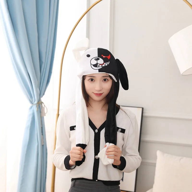 Super Danganronpa Monokuma Cosplay Bear Ears Moving Hat Cute Black White Paws Hat Pressing Jumping Cap Ears Move Drop Ship