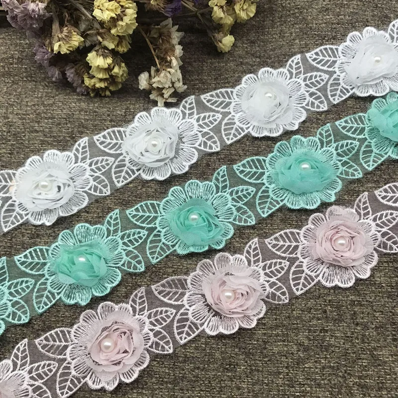 HOT Organza Embroidery Beaded Flower Lace Patches Ladies Clothes Skirts Pants Handbags Appliques Crafts Decorative Cloth Patches