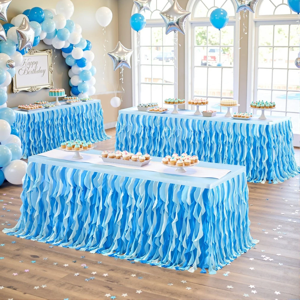 Table Skirt New Tulle Folding Ruffle Curled Wicker Suitable for Rectangular Round Table Spiral Polyester Table Circumference